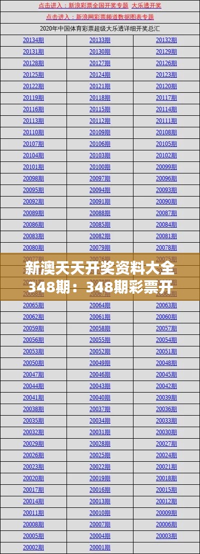 新澳天天开奖资料大全348期:348期彩票开奖的奥秘与策略